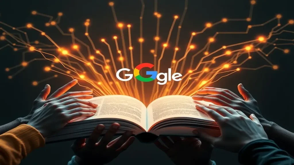 Libro AI, manos, datos, diseño moderno, brillante