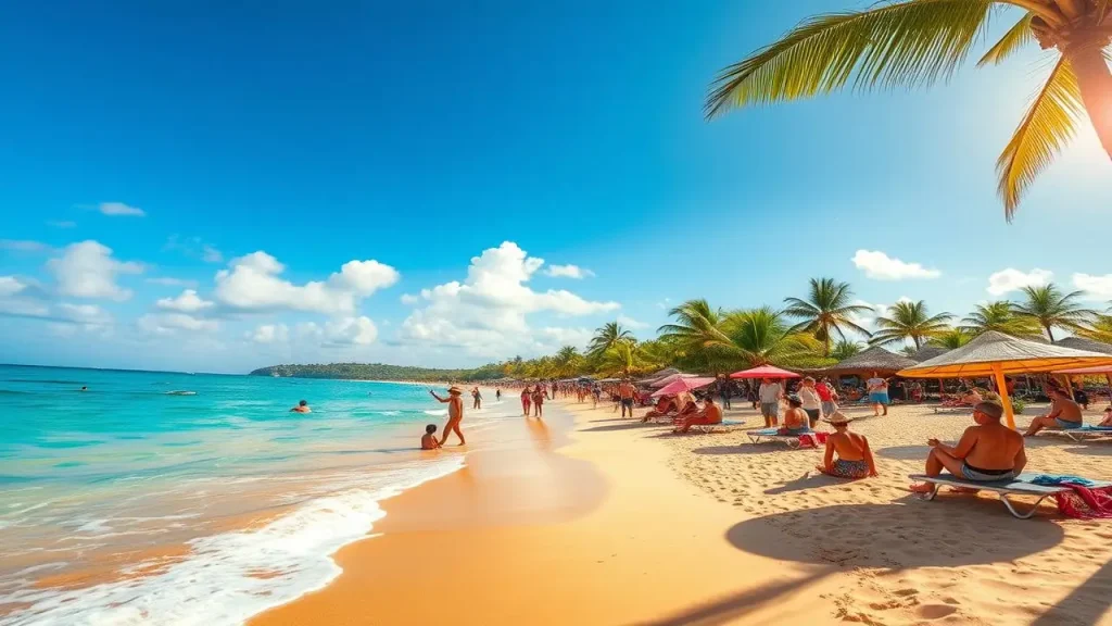 Playa mexicana festiva y soleada