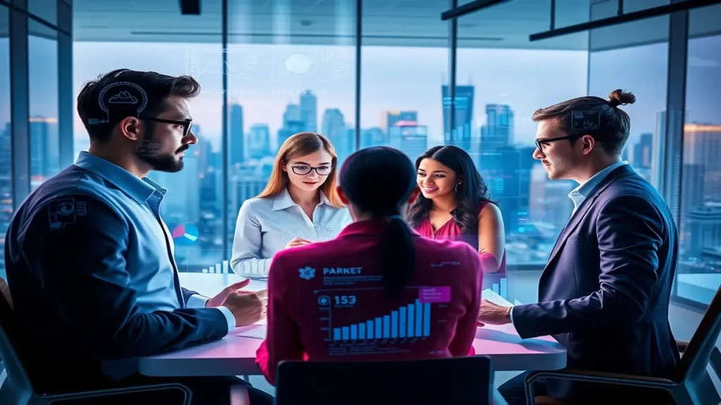 Futuro digital: profesionales colaboran en oficinas virtuales